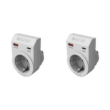2PK Moki Travel Adaptor Plus Inbound EU to AU/NZ with Type-C & USB-A