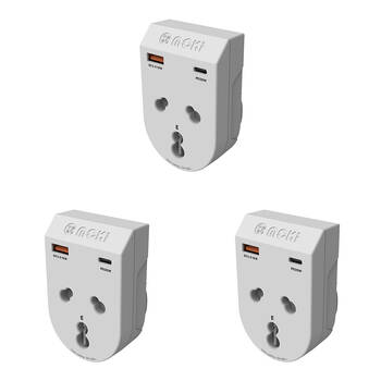 3PK Moki Travel Adaptor Plus Inbound India to AU/NZ  with Type-C & USB-A