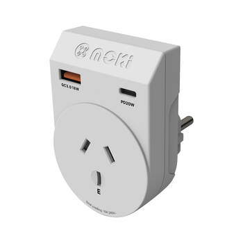 Moki Travel Adaptor Plus Outbound AUS/NZ to EU with Type-C & USB-A