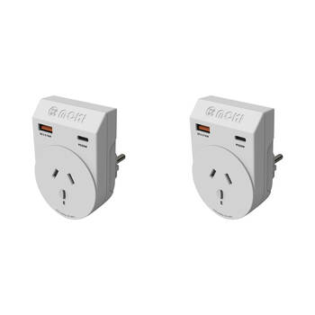 2PK Moki Travel Adaptor Plus Outbound AUS/NZ to EU with Type-C & USB-A