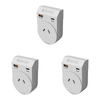 3PK Moki Travel Adaptor Plus Outbound AUS/NZ to Japan with Type-C & USB-A