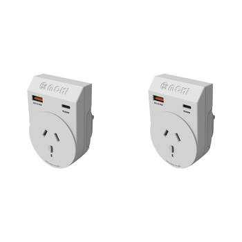 2PK Moki Travel Adaptor Plus Outbound AU/NZ to UK with Type-C & USB-A