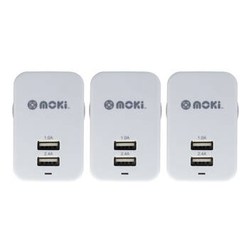 3PK Moki Dual USB Wall Charger - White