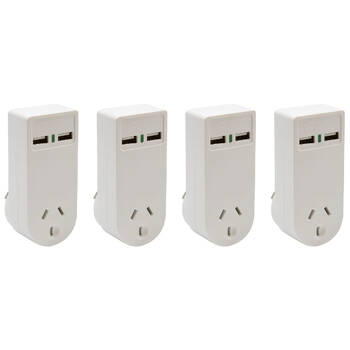 4PK Moki Power Socket w/ Dual USB-A Travel Adaptor Wall Charger - White