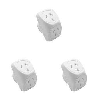 3PK Moki Angled Double Power Travel Adaptor Dual Socket Plug - White