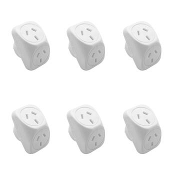 6PK Moki Angled Double Power Travel Adaptor Dual Socket Plug - White