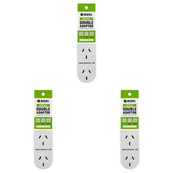 3PK Moki Vertical Double Power Adaptor w/ Surge Protection - White