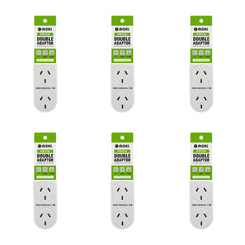 6PK Moki Vertical Double Power Adaptor w/ Surge Protection - White