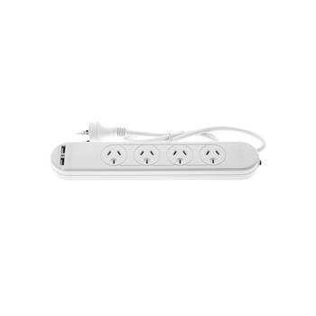 Moki 4 Socket Electrical Powerboard w/ 2 USB-A Ports - White