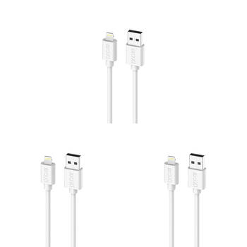 3PK Moki USB-A to MFi Certified Lightning SynCharge Cable 1M Classic White