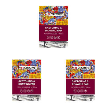 3PK Be Creative 100% Acid-Free Cellulose Drawing White Paper Pad 160gsm A3