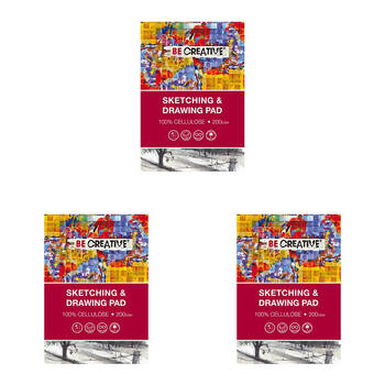 3PK Be Creative 100% Acid-Free Cellulose Drawing White Paper Pad 200gsm A3