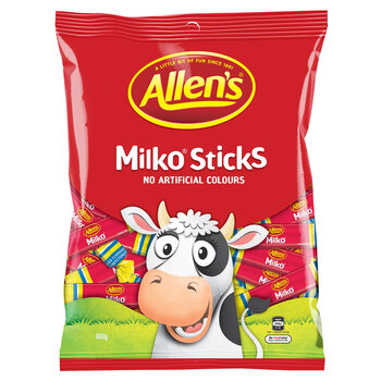 Allen's 800g Milko Sticks Lolly Bag