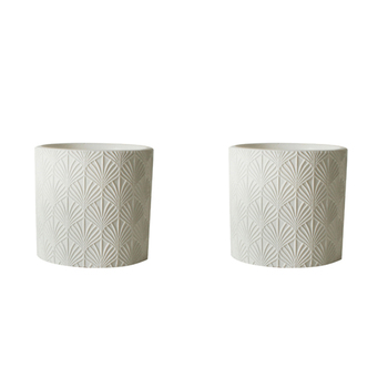 2PK Maine & Crawford Ximena Arch 14cm Engraved Ceramic Pot - White