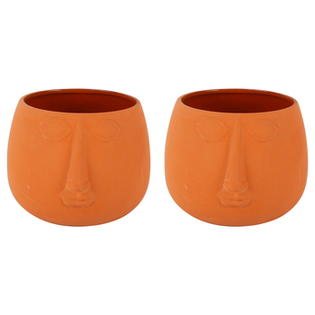 2PK  Maine & Crawford Dahla 17cm Ceramic Face Planter - Terracotta