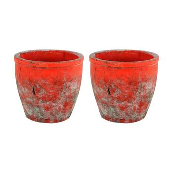 2PK Maine and Crawford Sersi 17cm Antiqued Face Concrete Pot - Terracotta