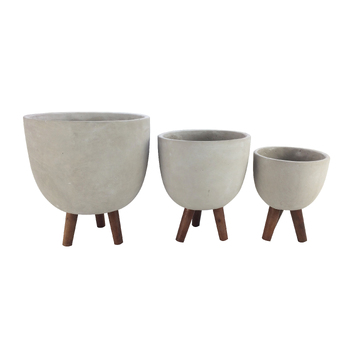 3pc Maine and Crawford 26x30cm Cedar Concrete Planters L - Grey