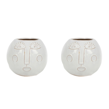 2PK Maine & Crawford Liloe Dolomite Face 15cm Planter Round Pot - White