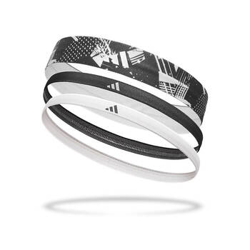 3PK Adidas Elastic Graphic Sports Hair Bands Gym/Workout Accessory White/Black