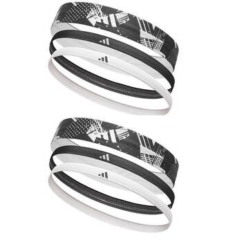 2x 3PK Adidas Elastic Graphic Sports Hair Bands Gym/Workout Accessory White/Black