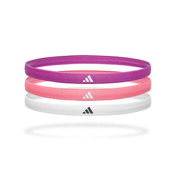 3PK Adidas Sport Hair Bands Elastic/Lycra Non-Slip Purple Burst/Bliss Pink/White