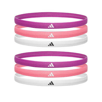 2x 3PK Adidas Sport Hair Bands Elastic/Lycra Non-Slip Purple Burst/Bliss Pink/White