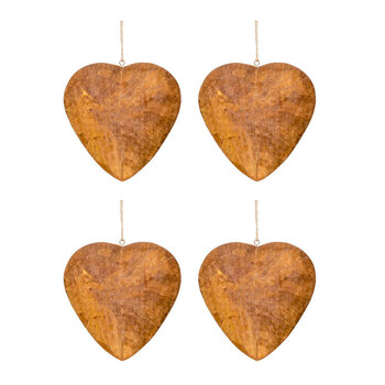4x Garden 12cm Rust 3D Metal Heart Medium Outdoor Decor