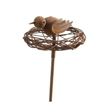 Garden 100cm Metal Stake Bird on Nest Rust Outdoor Decor