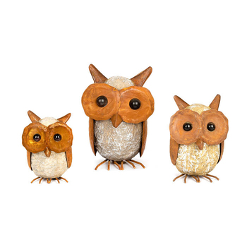 3pc Garden Resin/Rust 18/23/29cm Owls Outdoor Decor
