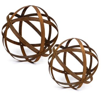 Garden Metal 100/75cm Ball Set Rust Outdoor Ornament Decor