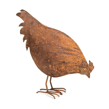 29.5cm Feeding Chicken Large Rust Garden Ornament