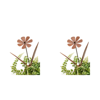 2x Garden Rust Metal Sticks Flower Rust Outdoor Decor Assorted