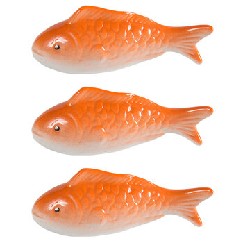 3x Garden 15.5cm Large Porcelain Gold Fish Outdoor Decor