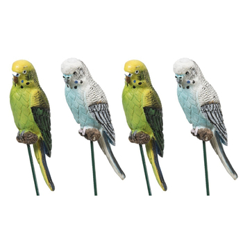 4x Garden 25cm Polyresin Budgie on Stick Decor - Assorted