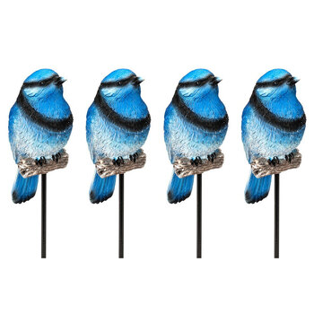 4x Garden Polyresin 25cm Blue Bird on Stick Outdoor Decor