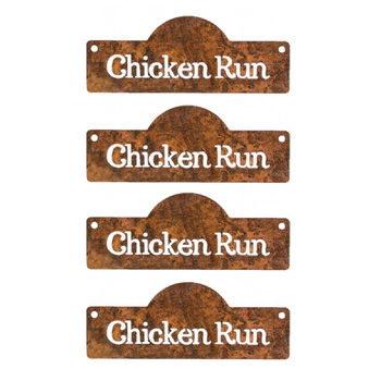 4x Sign Chicken 20x8cm Rust Ornament Decor - Assorted