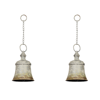 2x Moss Zinc Squat Bell w/ Jute Hanger 20.5cm Ornament Hanging Decor