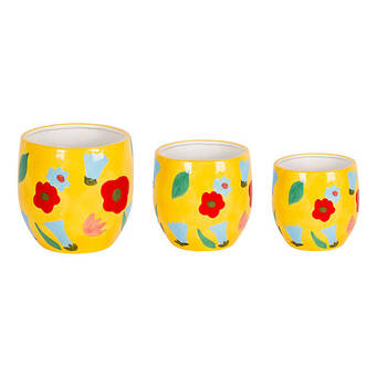 3pc Ceramic Flower Planter Pot Set 23/18/15cm Yellow/Red/Blue 