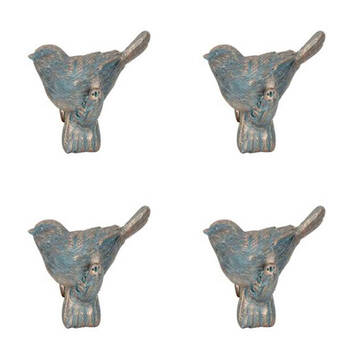 4PK Polyresin Bird Planter Pot Sitter Ornament Aged Brass Assorted