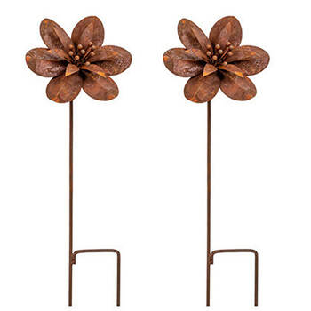 2PK Double Flower Stake Outdoor Decoration 68x24cm Rust
