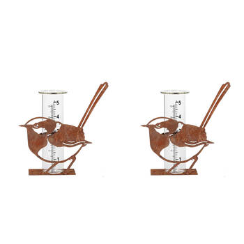 2PK Wren Bird Glass Rain Gauge Outdoor Decoration 17x15cm Rust