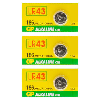 3PK LR43 BUTTON CELL ALKALINE GP