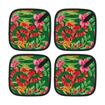 4PK Annabel Trends 100% Linen Pot Holder Kitchen Accessory 20x20cm Jungle Snake