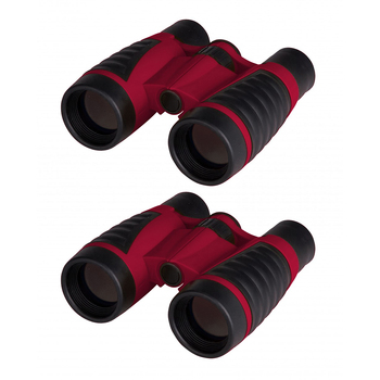 2PK Laser Kids Rubberised Pocket Binoculars w/ Carry Pouch Red
