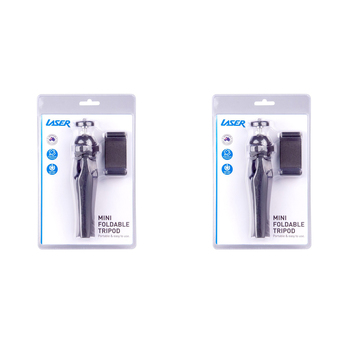 2PK Laser Mini Foldable Tabletop Tripod w/ Phone Adapter For Cameras - Black