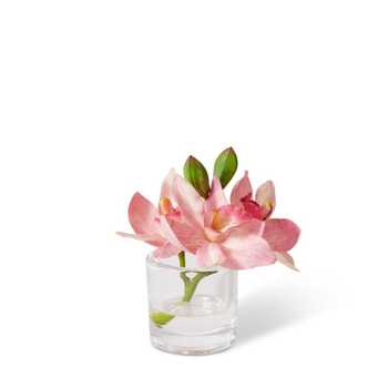 E Style Artificial 15cm Plastic Cymbidium Orchid in Vase - Pink