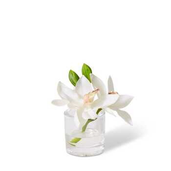 E Style Artificial 15cm Plastic Cymbidium Orchid in Vase - White
