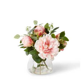 E Style Artificial 36cm Plastic Peony Mix in Allira Vase - Pink