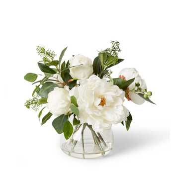 E Style Artificial 36cm Plastic Peony Mix in Allira Vase - White
