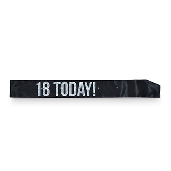 Black 18th Flashing Sash Black With Silver Foil Lettering Girls